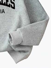 青少年女孩字母图案印花圆领长袖上衣和牛仔裤套装 - 灰色 - 查看 4