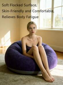 1pc Inflatable Bean Bag Chair - Portable Foldable Single Seater Slouchy Sofa, With Plush Wool, No Assembly Required, Mixed Color For Indoor/Outdoor Use, Camping And Home Relaxation, Inflatable Furniture, Indoor Relaxation, Modern Decor, Durable Plastic, Inflatable Camping Sofa, Inflatable Chair, Inflatable Bed, Air Sofa, Inflatable Armchair/Cinema Chair, Room Compressed Foam Armchair, Soft Armchair, Living Room Armchair, Living Room Sofa, Slouchy Sofa, Sofa, Bean Bag - Multicolor - View 11