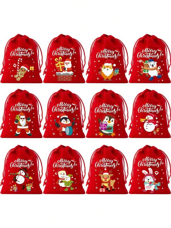 12pcs Christmas Gift Bags, Large Drawstring Bags, Gift Wrapping Bags, Jewelry Pouches, Snack Bags Suitable For Christmas, Weddings, Gift Giving (4.72 Inch X 5.91 Inch)