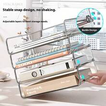 Estantería de escritorio cuadrada transparente, Soporte de bolígrafo acrílico transparente de 5 rejillas, Caja de almacenamiento de alto valor estilo Ins, Organizador de escritorio de oficina, Soporte de bolígrafo cuadrado de plástico, Estantería de gestión de libros, Caja de papel A4 acrílica de 4 rejillas para oficina