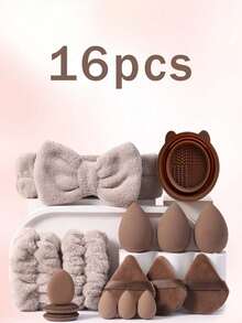 41件套奢华化妆刷套装，含便携化妆包、专业化妆刷和海绵，轻松打造精致妆容。套装包含：25支化妆刷、3个化妆海绵、3个迷你化妆海绵、3个三角粉扑、3个迷你气垫粉扑、1个发箍、2个刷架和1个刷子清洁工具。化妆刷套装，混合化妆工具，包含散粉刷、腮红刷、高光刷、眼影刷等，刷具齐全，化妆刷套装，完整化妆工具包。 - 咖啡棕 - 查看 17