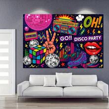 1 件复古 70 年代 80 年代 90 年代迪斯科派对横幅，耐用涤纶嘻哈背景，带迪斯科球和和平标志，适合生日 - 紫紅色 - 查看 3