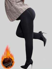 1pc Plus Size Women's Winter Thermal Lined Tights, 80g/240g/330g Thick Warm Tights, Available In Black And Beige, Provide Slimming Compression Effect, Cozy