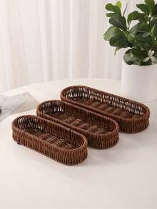 1pc/2pcs Rattan Cutlery Utensil Storage Basket/Box,Draining Basket - Brown - View 2