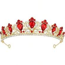 Rhinestones Tiara For Women Girls - Gold and Red Rhinestones - View 1