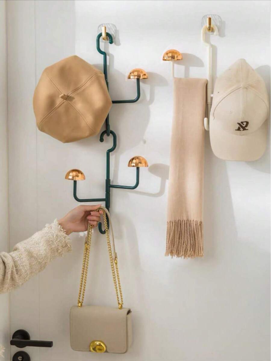 Soporte para Sombreros, Bolsos y Bufandas Giratorio - Perchero de Pared Sin Tornillos Multifuncional, Organizador de Entrada para Hogar - Blanco - Ver 1