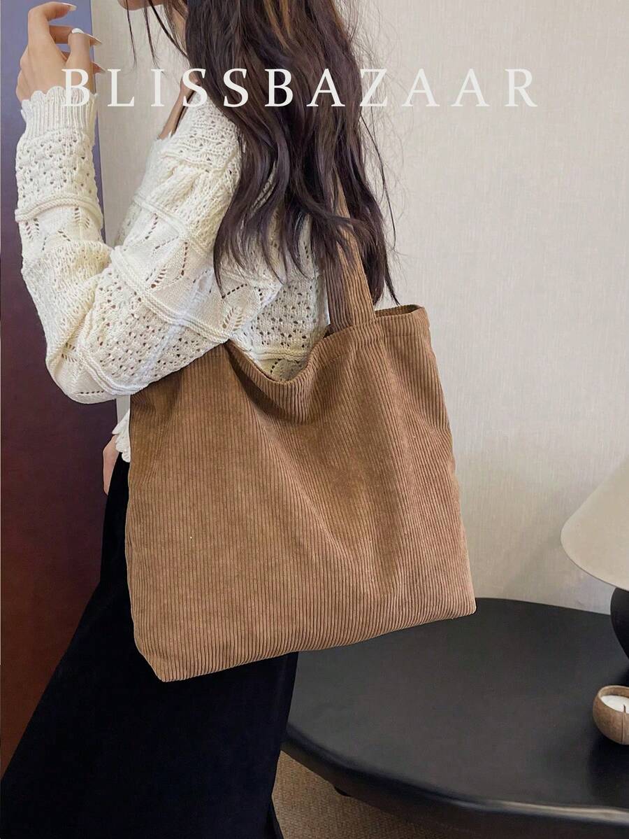 1 Miếng Giải trí Màu thuần Vải to sợi Đơn giản Nhẹ Gấp lại Vai & Tay Túi tote Đối với Hằng ngày & Mua sắm - màu nâu - Xem 1