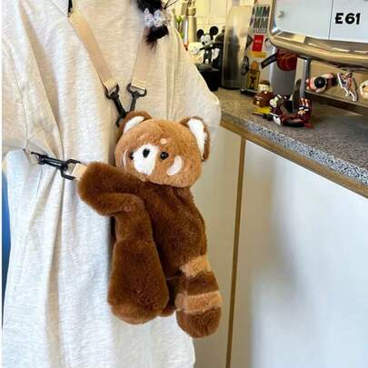 1pc Raccoon Backpack, Can Be Worn As Crossbody, Shoulder Or Backpack, Cat Plush Backpack, Beach/Picnic Bag, Commute Tote, Casual Outing, Novelty Accessory, Portable Shopping Bag, Cartoon Backpack, Zippered Small Backpack, Suitable For School, Travel, Shopping, Outdoor Party, Daily Use, Cute Student Travel Backpack For Women And Teens, Back To School Essential