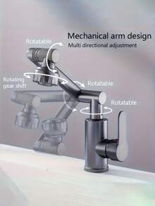 Mechanical Swing Arm Basin Faucet, Plastic Shell, Metal Body, 360° Rotatable; Single Handle Hot And Cold Adjustable, Suitable For Bathroom Basin, Bathtub, And Kitchen With Anti-Splash. Bathroom Hardware Accessory, Compatible With Various Washbasins, Great Gift For Halloween, Christmas, And New Year. - Multicolor - View 7