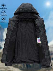 1 件运动型男士户外运动骑行钓鱼徒步防风防水迷彩软壳夹克 - 黑色 - 查看 5