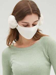 女士温暖毛绒耳罩口罩，可爱透气，冬季二合一防风口罩 - 彩色 - 查看 2