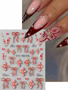 2PCS 5D Charm Nail Stickers Red Flowers Bow Design Slider Decals Nail Supplies And Decorations DIY Manicure Accessories Tool