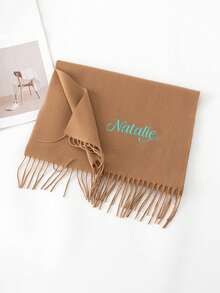 1pc Personalized Embroidered Cashmere Scarf For Women, Soft & Comfortable Solid Color Scarf, Mid-Length Shawl Wrap Warm Neck Gaiter, Suitable For Daily Wear, Gift For Family & Friends, Ideal For Christmas, Halloween - Multicolor - View 9