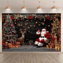 1pc Christmas Background Banner - A Scene Of Santa Claus And Reindeer, Perfect For Christmas-Themed Parties, Anniversaries, Photo Booth Props, General Celebrations, Family Gatherings, Christmas Decorations, And Holiday Parties