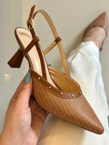 COMFORT SCARPIN IN RAFFIA AND CUP HEEL - Lạc đà - Xem 4