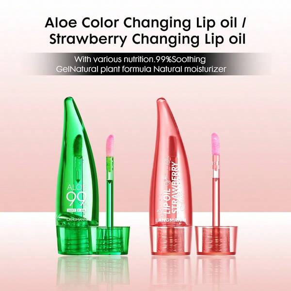 Conjunto de Óleo Labial de Aloe + Morango, Cuidado Labial Claro Hidratante, Hidratação e Redução de Linhas Labiais, Óleo Labial de Cor Mutante de Brilho Duradouro, Ideal para Outono/Inverno, Adequado para Presente de Aniversário, Festa de Halloween, Melhor Cor