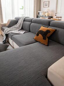 1 pieza Funda de sofá de estilo bohemio de unicolor, funda de sofá antideslizante y antirasguños, decoración del hogar para sofá de 1/2/3/4 plazas, lavable a máquina, para todas las estaciones - Gris Oscuro - Ver 2