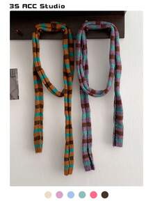 1 件色块针织窄围巾，时尚设计装饰性颈部保暖，适合秋冬季，情侣，Y2K 条纹色块女士长围巾，温暖百搭配饰 - 細長款 - 查看 6