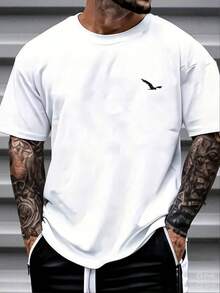 Camiseta de manga corta casual de negocios de verano con cuello redondo y colores contrastantes para hombres - Blanco - Ver 1