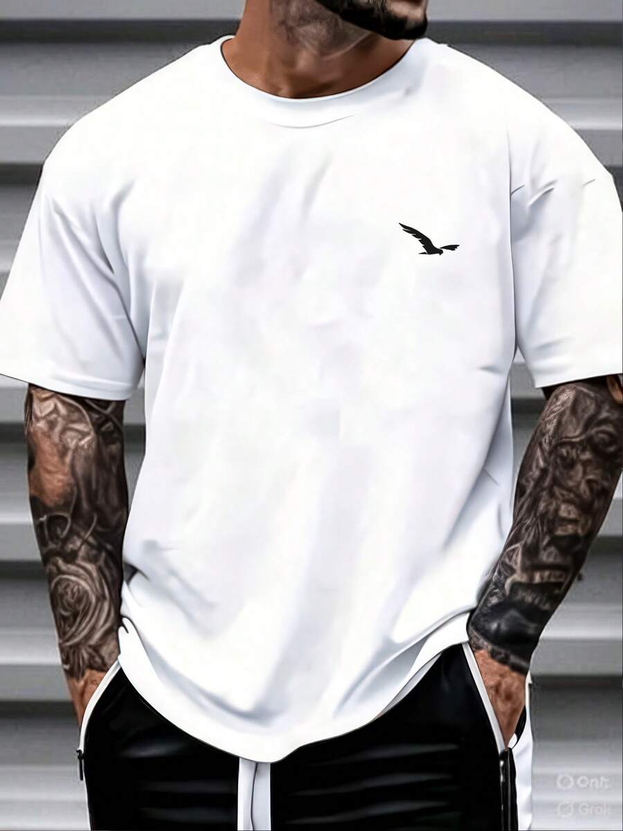 Camiseta de manga corta casual de negocios de verano con cuello redondo y colores contrastantes para hombres - Blanco - Ver 1