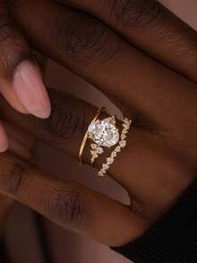 Ein 3-teiliges Set mit modischen Kubikzirkonia-Ringen ist ein Schmuckgeschenk für Frauen zur Hochzeit, Verlobung, Jahrestags-Party und zum Valentinstag