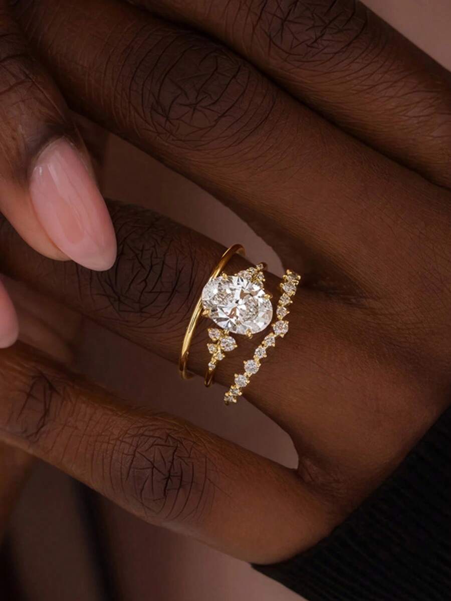 Ein 3-teiliges Set mit modischen Kubikzirkonia-Ringen ist ein Schmuckgeschenk für Frauen zur Hochzeit, Verlobung, Jahrestags-Party und zum Valentinstag