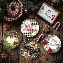 4 piezas/8 piezas Posavasos con tema navideño, posavasos absorbentes con estampado navideño para café, cocina, mesa, habitación, decoración de bar, regalo navideño - Multicolor - Ver 3