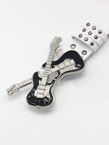 1 件女士朋克吉他几何图案铆钉 PU 皮革腰带，装饰性，派对 - 白色 - 查看 6