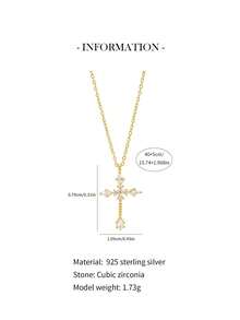 1pc S925 Sterling Silver Gold Plated Zirconia Cross Pendant Necklace - Hypoallergenic Platinum Plating - Minimalist Classic Zirconia Teardrop Cross Design - Matching Cross Set Available - Pure Silver Jewelry - Women Necklace - Choker - Suitable As Holiday Gift - Daily Wear - Stackable - Multicolor - View 7