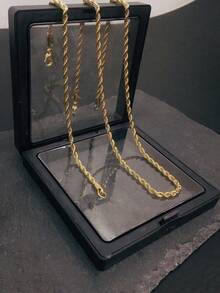 2件套18K镀金不锈钢扭链手链项链套装，男士简约风格，适合运动和时尚配饰