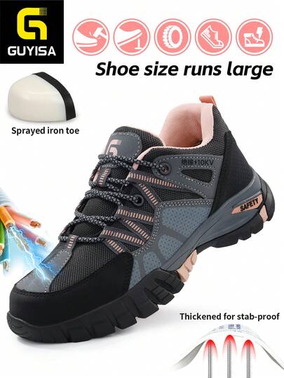 Damskyddsskor, Vandringsserie, Klämskydd, Punkteringsskydd, 10KV-isolerade, Komposittåhätta, Svart & Rosa, Moderna, Estetiska, Andningsbara, Funktionella Arbetsskor (Skostorleken är i CN-storlek, Observera internationell konvertering! Skorna är stora, vänligen välj en storlek mindre) (Kamouflagefärgen på sulan är normal)