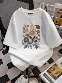 180g pure Cotton Felpa con stampa floreale botanica di fiori selvatici, camicia con fiori boho vintage Cottagecore, maglietta per ati delle piante, maglione con bouquet di fiori urbani Top For Everyday Wear female T-Shirt For Women Casual Soft - Blanco - Ver 3