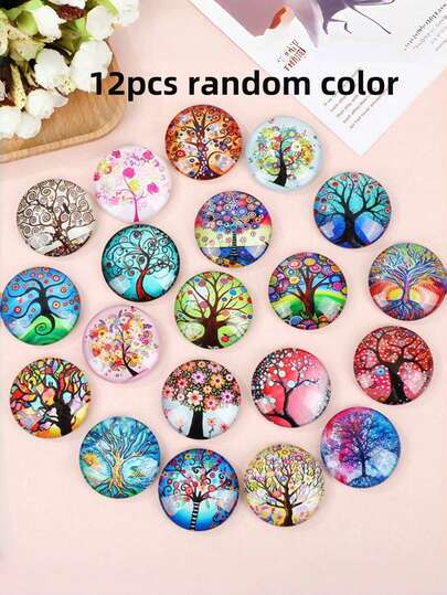 12 Albero della Vita in vetro scintillante (colori casuali) - Dimensione piccola: 2,5 cm Dimensione media: 3 cm Dimensione grande: 3,5 cm Set di decorazioni robuste per frigorifero - Decorazione scintillante per cucina, ufficio e artigianato