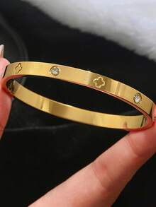 1 Set Bracciale in acciaio inossidabile minimalista a fiore cavo, 3 pezzi, alla moda, versatile, elegante, creativo, adatto per uso quotidiano, regalo per donna