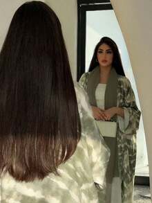 1pc Elegant Classic Printed Women's Abaya Robe, Radiating Graceful Elegant. Suitable For All Seasons And Different Cultural Events, Also Suitable For Daily Matching, Gatherings, Festivals And Outings, Reflecting Fashionable Style. Spring - Multicolor - View 4