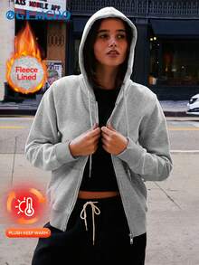 GEMCHO Women's Casual Loose Open Front Drop Shoulder Drawstring Hooded Sweatshirt Jacket With Pockets, Suitable For Daily Commute/Casual Outing/Home/Workout, Warm And Comfortable - Autumn/Winter