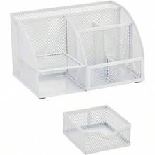 Organizador de escritorio de malla con compartimentos+ cajnorganizador de escritorio para caramelosbolgrafos, organizador multifuncional Blanco - Blanco - Ver 6