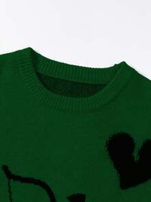 ANDREILEE 男士可爱简约时尚天使射心提花图案黑色长袖毛衣，男女通用休闲宽松针织套头衫，适合秋冬季穿着 - 綠色 - 查看 3