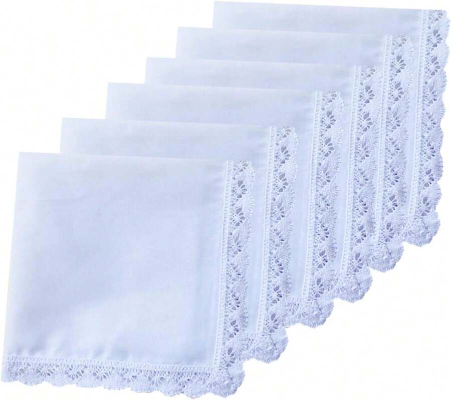COCOUSM New Ladies White Cotton Handkerchiefs Crochet Lace Hanky -30cm - B 6pcs - View 1