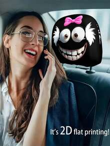 1 pieza/2 piezas Funda para reposacabezas de coche con estampado de ojos grandes y lazo rosa, adecuada para viajes de larga distancia, lavable y duradera, funda de asiento de moda para hombres y mujeres, apta para sedanes, camiones y SUV, fácil de instalar, regalo perfecto para Halloween/Navidad - Multicolor - Ver 8
