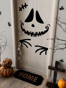 Black Halloween Door Sticker, Ghost Face Stickers, Black Ghost Window Wallpaper For Indoor Outdoor Party Decoration, Haunted House Supplies/Halloween Door Decorations/Halloween Bedroom Decorations