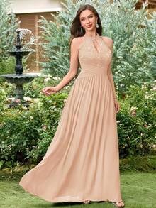 MIUSOL Đầm dạ hội hở lưng, chất liệu chiffon phối ren hoa đính sequin, màu tương phản, xếp ly, thích hợp cho khách dự đám cưới, lễ tốt nghiệp, tiệc chiêu đãi và các dịp khác trong mùa hè. - Rượu sâm banh - Xem 5