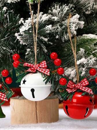 1个/3个/6个，红白铃铛圣诞树装饰品，节日派对吊坠 - 圣诞节、冬季假期和生日派对礼物的完美之选，也是家居装饰的理想选择。圣诞装饰、房间装饰、家居圣诞礼物、圣诞装饰品