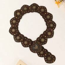 1pc Women's Retro Western Vibe Metal Patchwork Heart Shaped Waist Belt, Y2K Baddie Vintage Niche Aesthetic Leather Belt With Butterfly Chain Decor