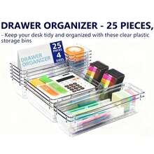 25件抽屉式整理器塑料盒办公桌抽屉冰箱托盘化妆品收纳隔层家居浴室装饰夏季化妆品收纳盒返校 - 白色 - 查看 1