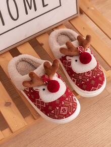 Pantuflas de felpa cálidas con puntera redonda con diseño de reno de dibujos animados, pantuflas interiores lindas con renos, regalo de Navidad a la moda