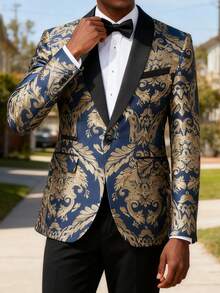 Mens Tuxedo Jacket Paisley Shawl Lapel Suit Blazer Coat Jacket For Dinner,Prom,Wedding - 藍色 - 查看 2