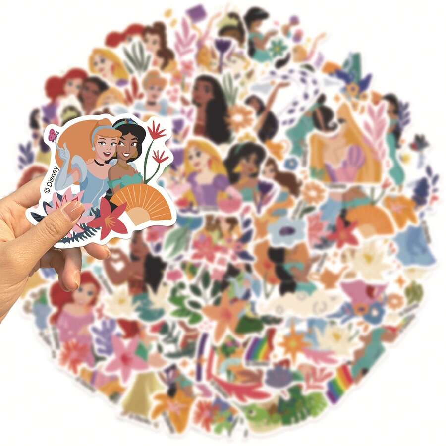 50 piezas Pegatinas de la película de la Princesa Disney, calcomanías de anime para patineta, portátil, motocicleta, guitarra, teléfono, lindas y kawaii, paquete de pegatinas de dibujos animados