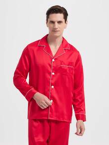 新款男士时尚休闲睡衣套装，秋冬服装 - 紅色 - 查看 4