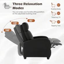 | Recliner Chair | No Massage Function | Leather Black | With Lumbar Support, Adjustable Push Back, Wide Armrests, Footrest & Padded Seat | Easy Assembly | For Living Room, Home Theatre - 黑色 - 查看 4